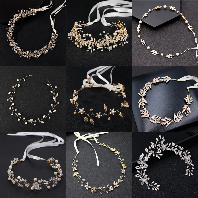 Pearl Rhinestone Women Headband Wedding Hair Accessories For Women Bride Tiara Headband Hair Jewelry Gold Color Hairband Gifts