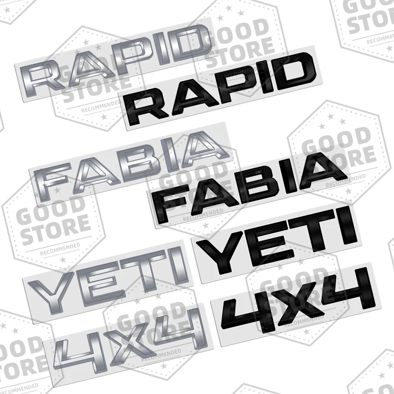 Cuerpo de coche de Metal para Skoda Rapid Fabia Yeti 4X4, insignia de letra negra brillante, emblema trasero 3D, pegatina para maletero, accesorio para automóvil