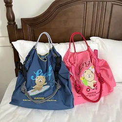 Cartoon Embroidery Eco Bag Bear Designer Women Shoulder Bag Rope Handle Shopper Purses and Handbags Nylon Tote Bags for Women