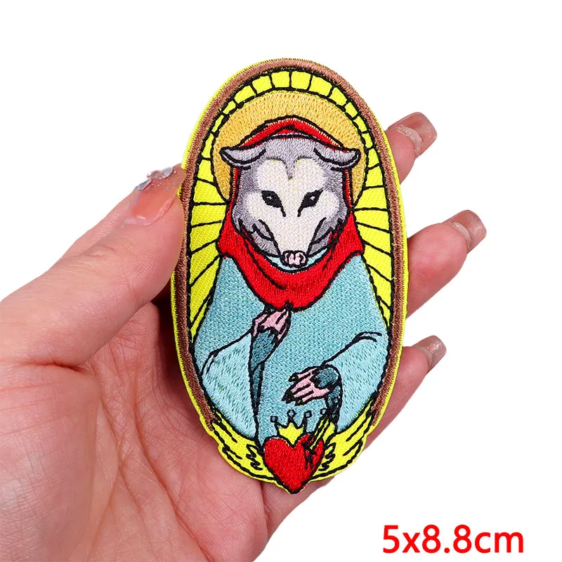 Animals Embroidered Patches For Clothing DIY Sewing Appliques Possum Cat Dinosaur Patch Iron On Patches On Clothes Fusible Patch