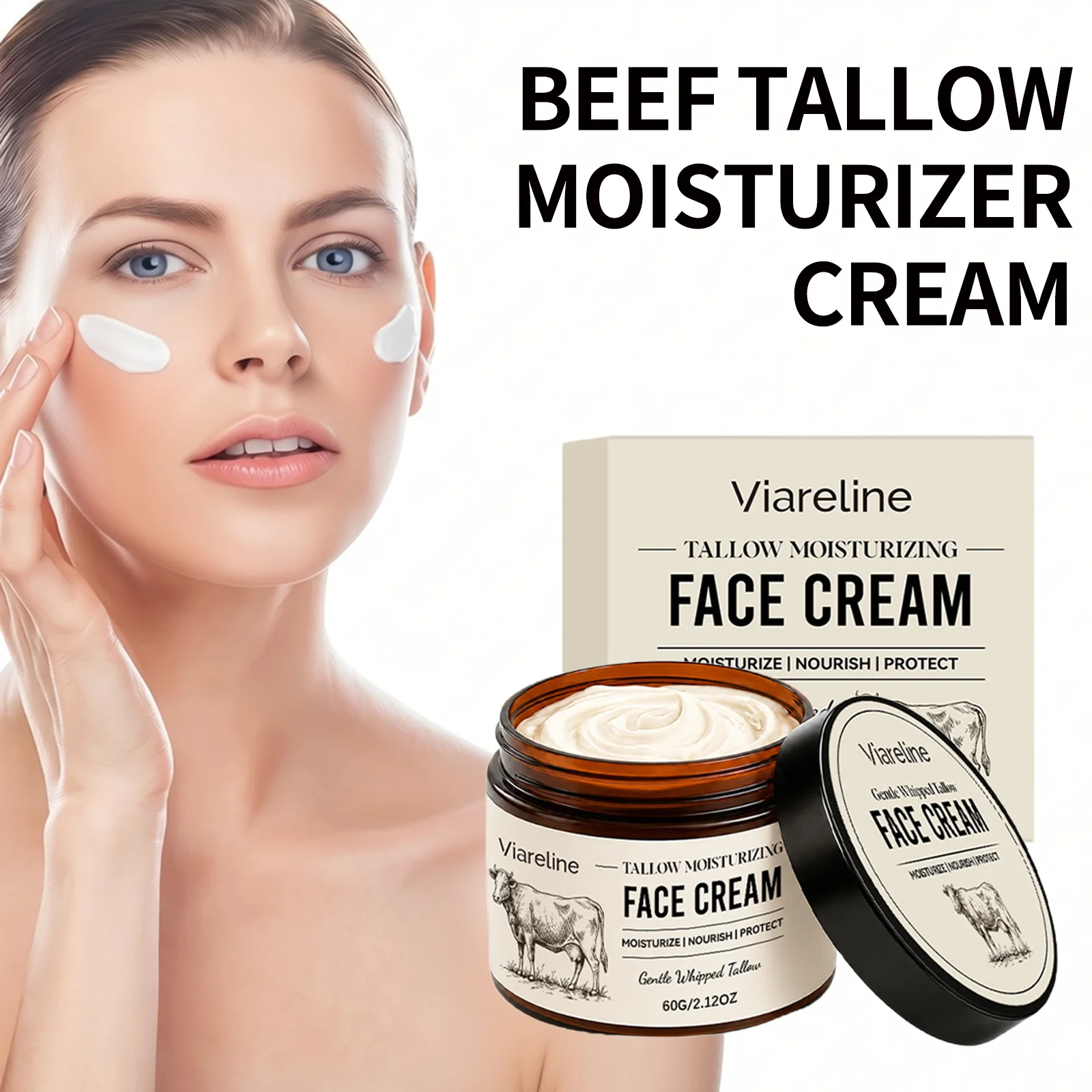 Beef Tallow Moisturizer Cream Wrinkle Remover Brightening Rejuvenation Improve Dryness Lasting Nourishing Hydrating Skin Care