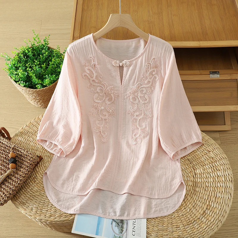 

Lace Shirt Top Wide Leg Pants Two Piece Set National Style Summer New Arrival plus Size Women's Clothing Euro Style Commute Art