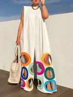 Yeezzi Women Fashion Rainbow Hollow Wide Leg Jumpsuits 2026 New Summer Sleeveless Loose Urban Office Overalls With Shoulder Pad