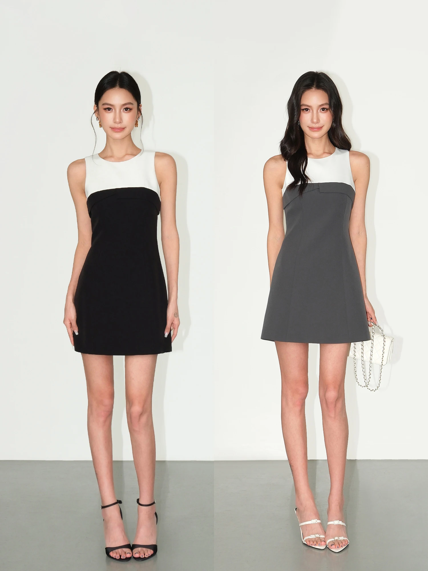 

NEVA HU Элегантное женское платье с цветовыми блоками, короткое, без рукавов, с завышенной талией, А-силуэт, повседневный стиль, полиэстер