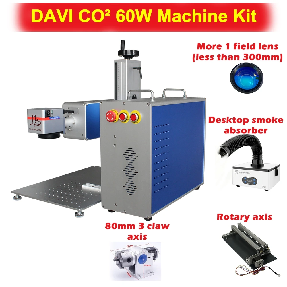 DAVI 60W 40W CO2 Laser Marking Machine Radio Frequency RF CO2 Metal Pipe Wood Engraving For Non-Metal Wood Acrylic Leather Paper