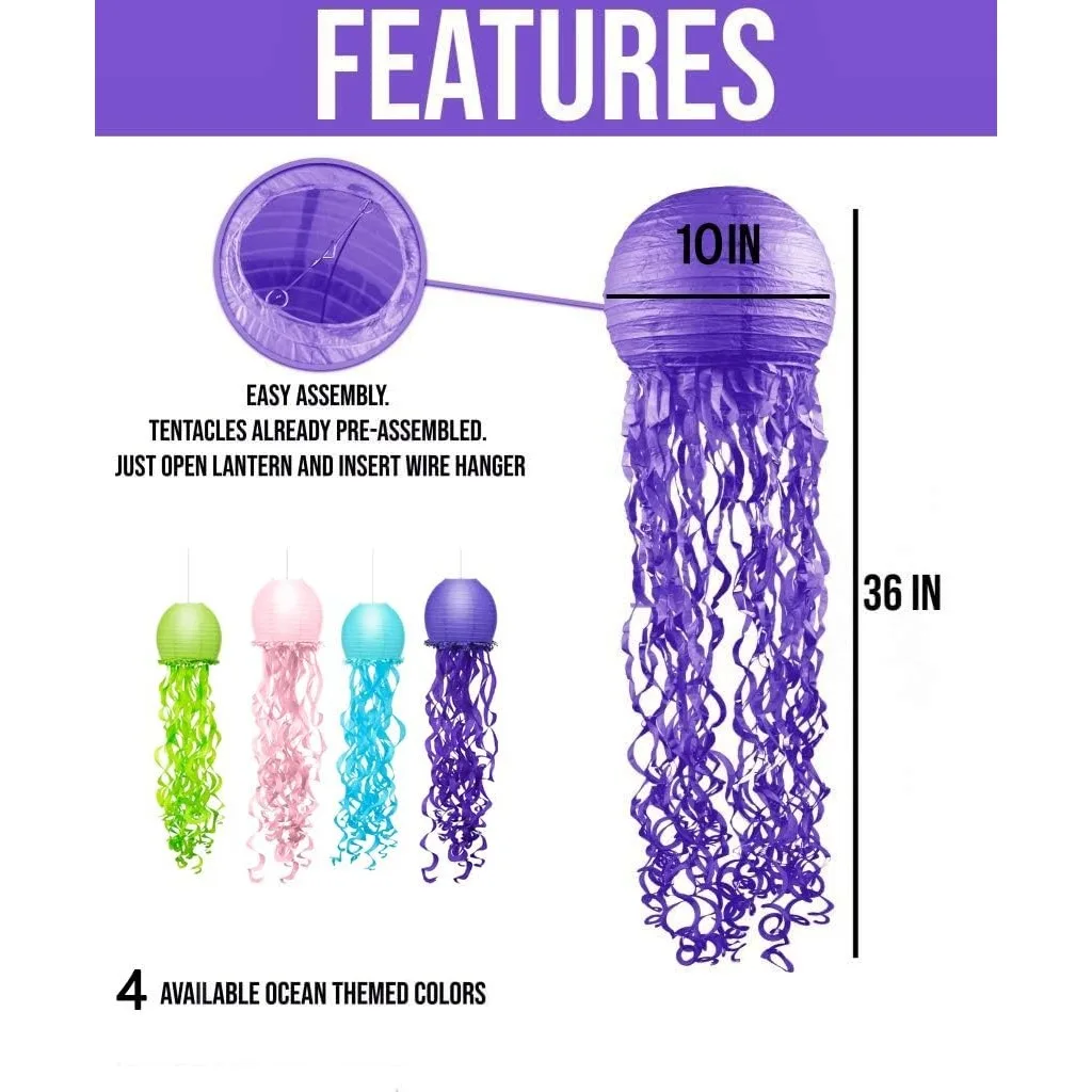 4 Colors Mermaid Wishes Hanging Jellyfish Paper Lanterns 10x36 Inch, ArtStudy Indoor Outdoor Jellyfish Honeycomb Lanterns for Ba