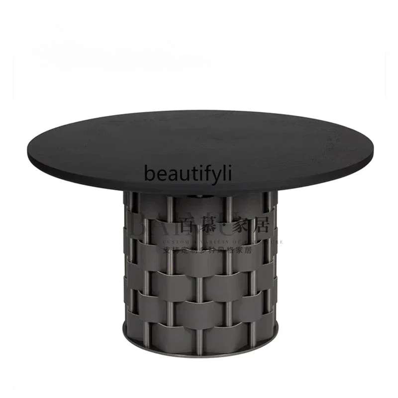 ss8350 French retro light luxury solid wood decorative table simple modern saddle leather woven metal entrance table
