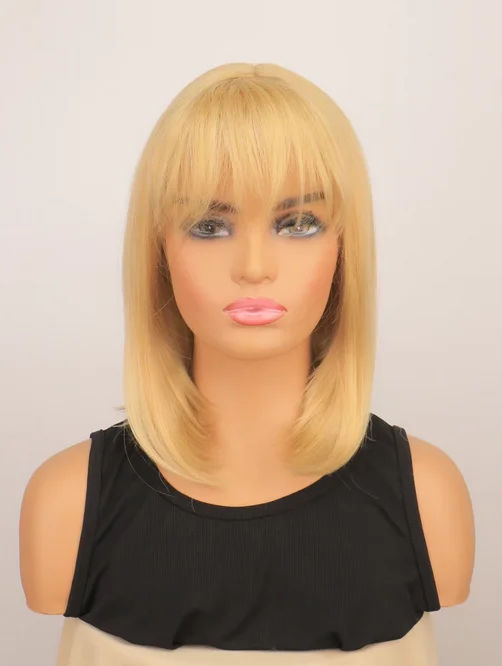 Women Synthetic Mixed Blonde Bob Wig Short Hair Hand-Tied Hairline Shoulder Length Wig Natural Looking Synthetic Ladies Wig