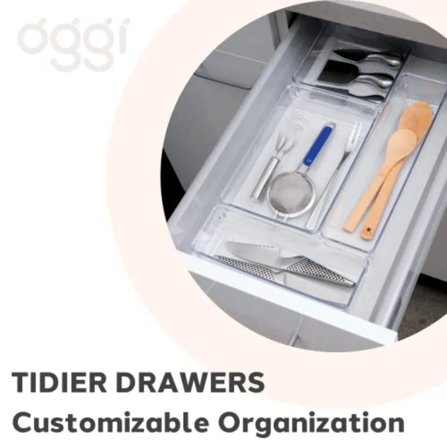 Clear Drawer Organizer - 3" X 12.5" - Ideal for Organizing Kitchen Drawers, Office, Desk, Silverware, Kitchen Utensils, Cosmeti view 6
