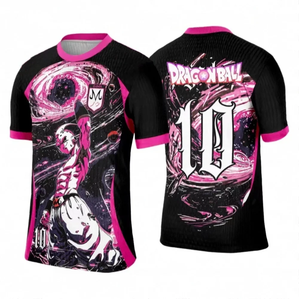 Anime Dragon Ball Majin Buu bedrucktes Fußballtrikot für Herren, atmungsaktives, schnelltrocknendes T-Shirt mit kurzen Ärmeln, passende Familienkleidung. – Detail 3