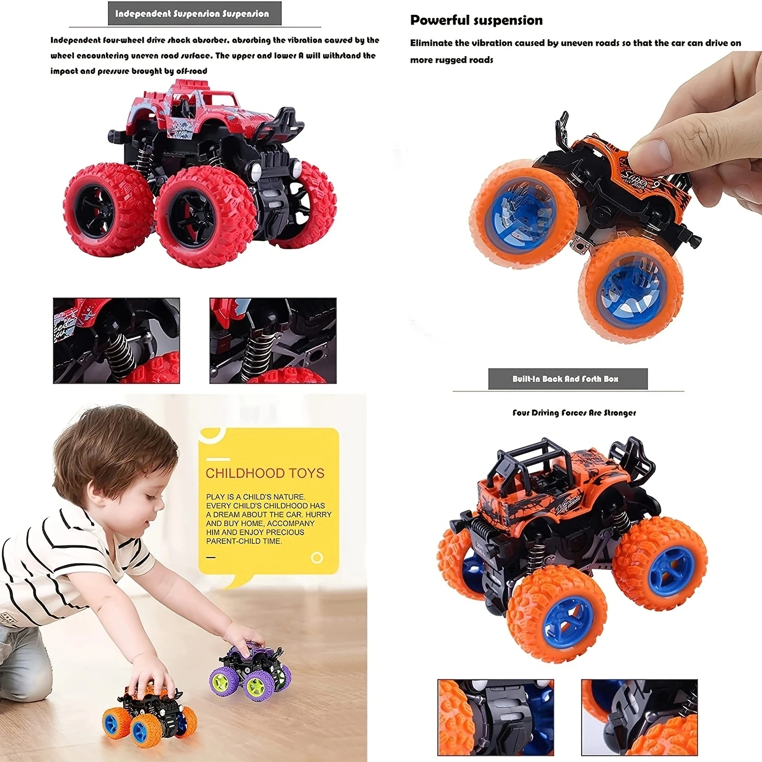 Truck for Boys 3 4 5 6 7 Year Old,Push and Go Friction Powered Car Toys, Double-Directions Inertia Pull Back Vehicle Set,Birthda