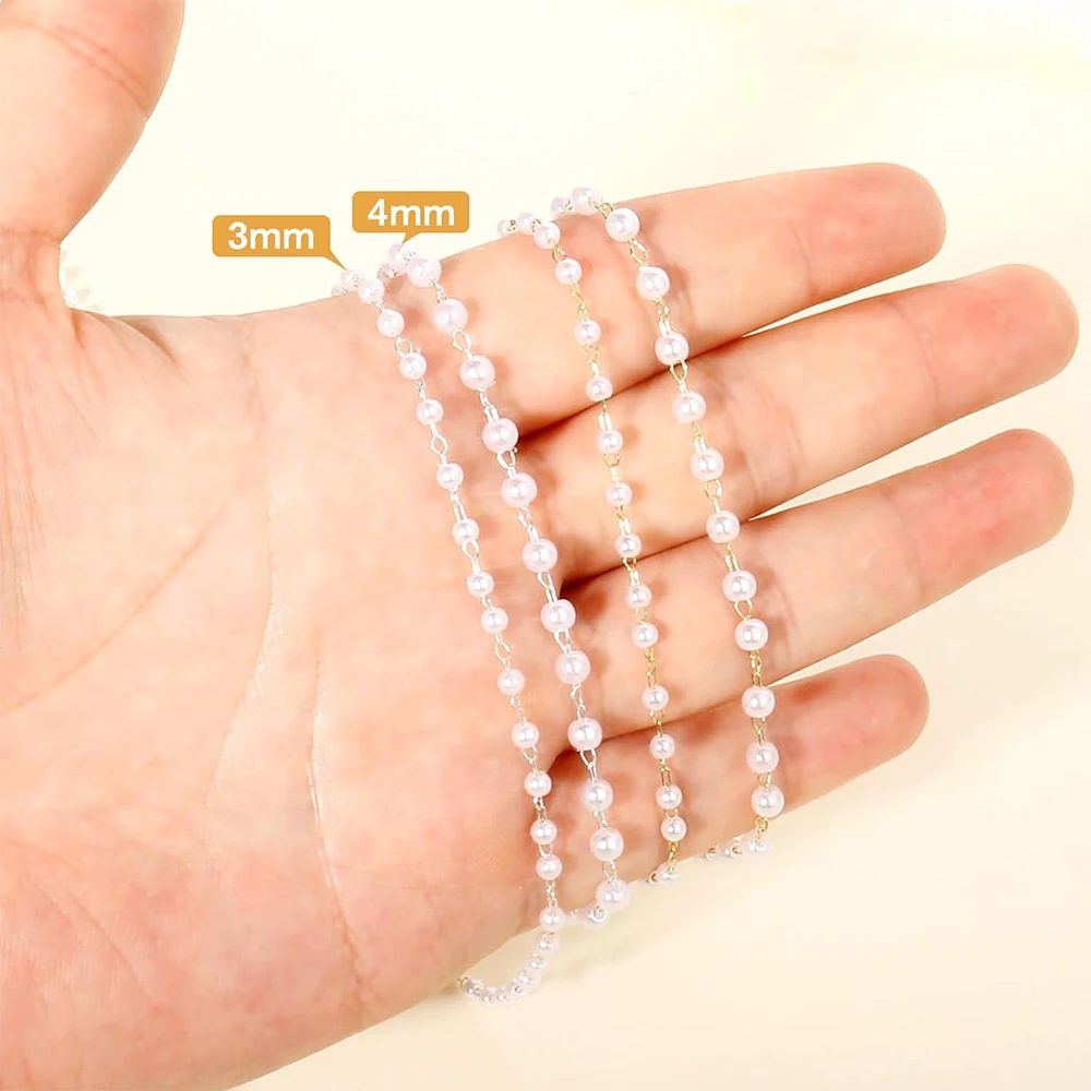 20 Meter 3/4/5/6mm Faux Pearls Beaded Gold Plated Brass Cable Link Chain Spool for Jewelry Making DIY Necklace Crafts view 3