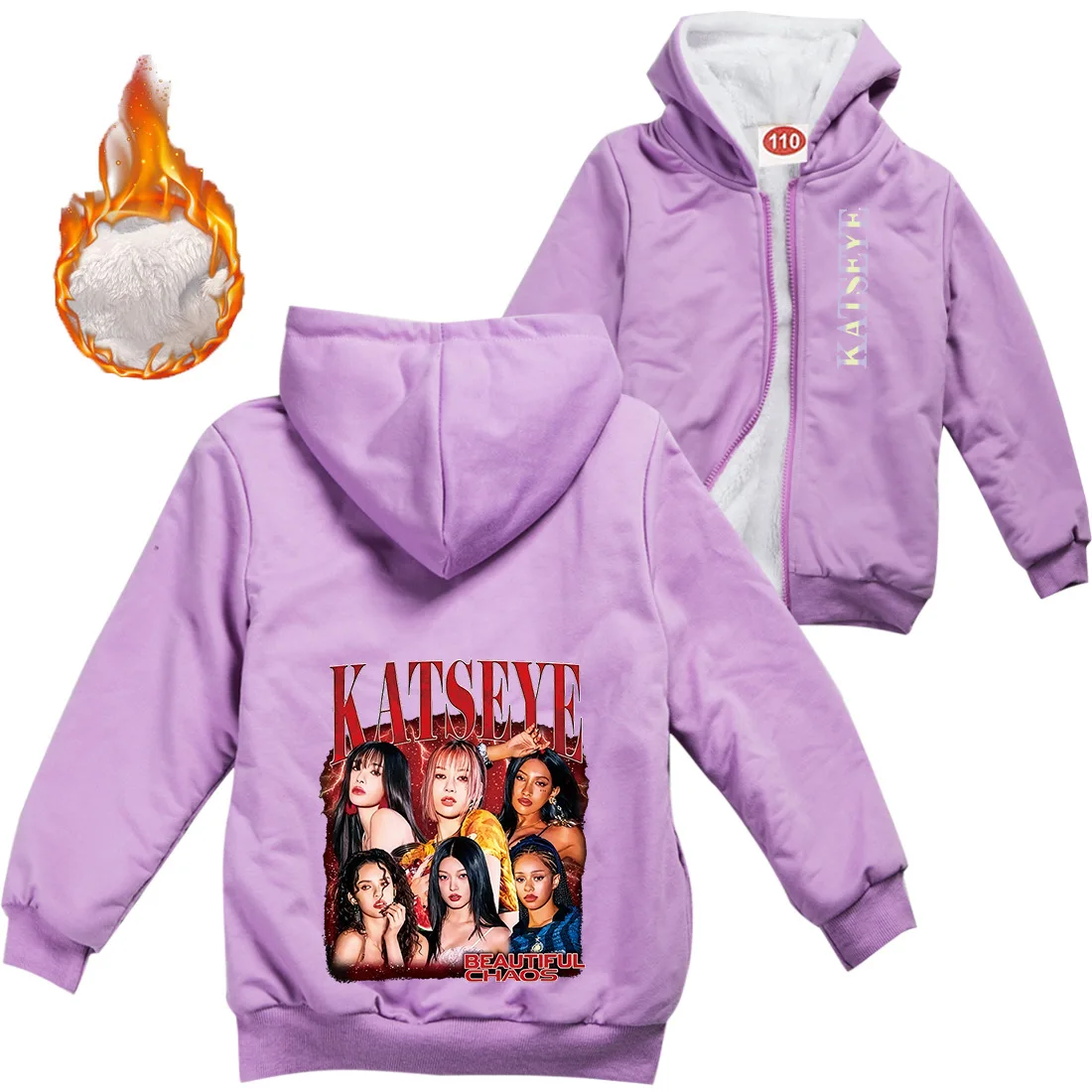 

Hot Katseye Funny Print Clothes Baby Girls Zipper Jackets Children's Coat Kids Warm Thick Velvet Hoody Jacket Teens Boys Clothes
