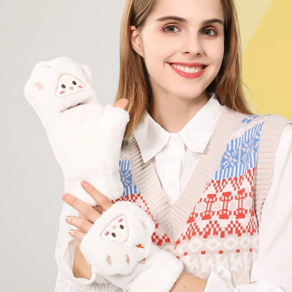 

Модные перчатки с половиной пальца, утепленные короткие перчатки без пальцев с героями мультфильмов, сохраняющие тепло, морозостойкие перчатки с сенсорным экраном для женщин и девочек