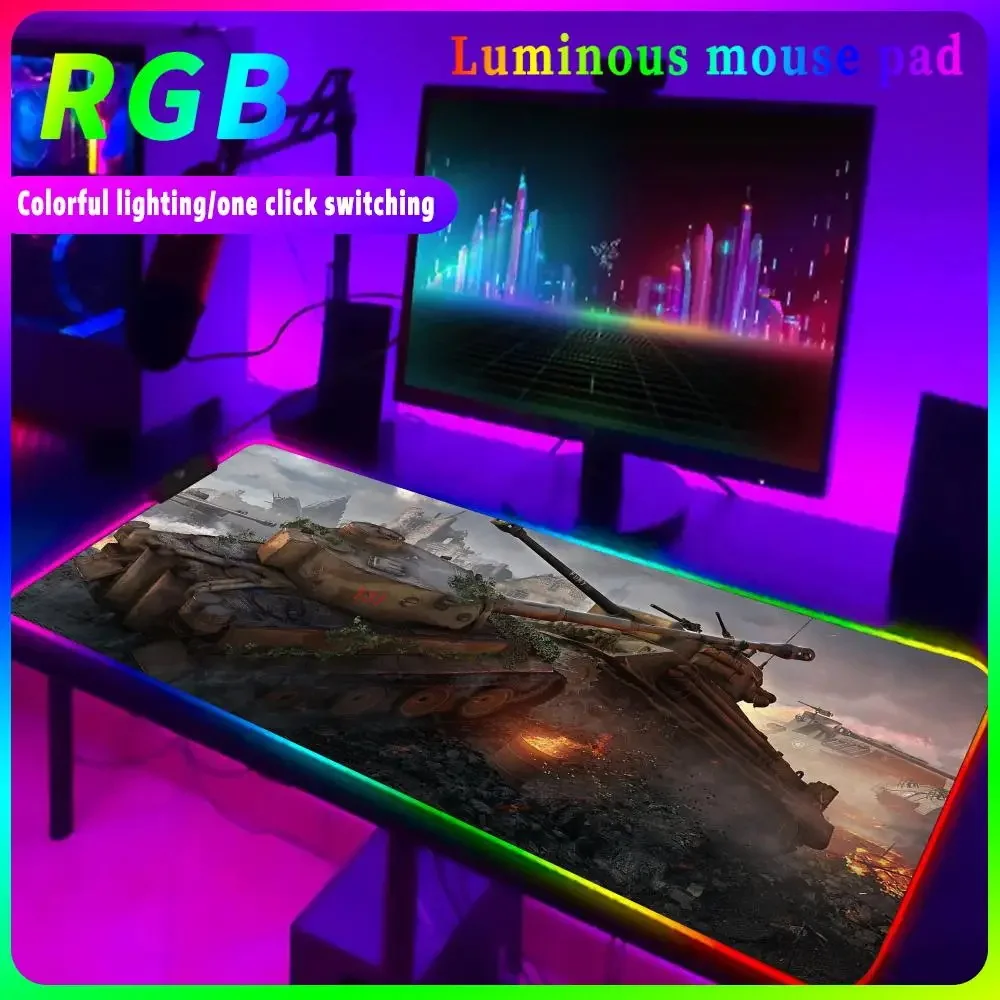 Cool RGB Mousepad W_world of T_tanks High Definition Printing Mouse Pad Keyboard Gamer Decoracion Desk Mat Luminous Desk Mat