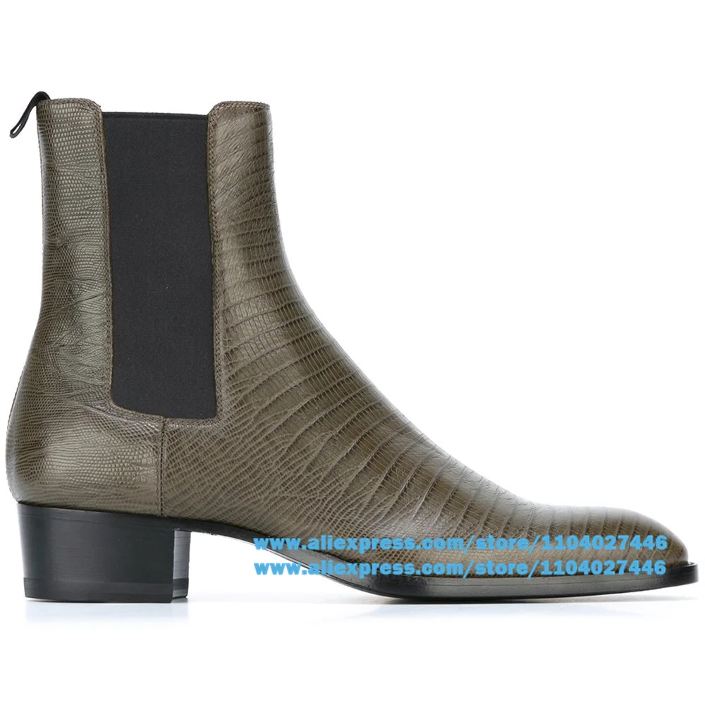 Lizard Patterned Chelsea Boots Designer Men's Leather High Top Short Boots Fashionable Trendy Luxury Handmade Men's Boots