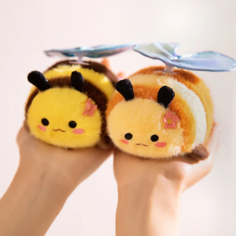 10cm Kawaii Pull‑string Bee Plush Keychain Funny Pull Tail Control Moving Wings Honeybee Doll Backpack Charm Creative Gift