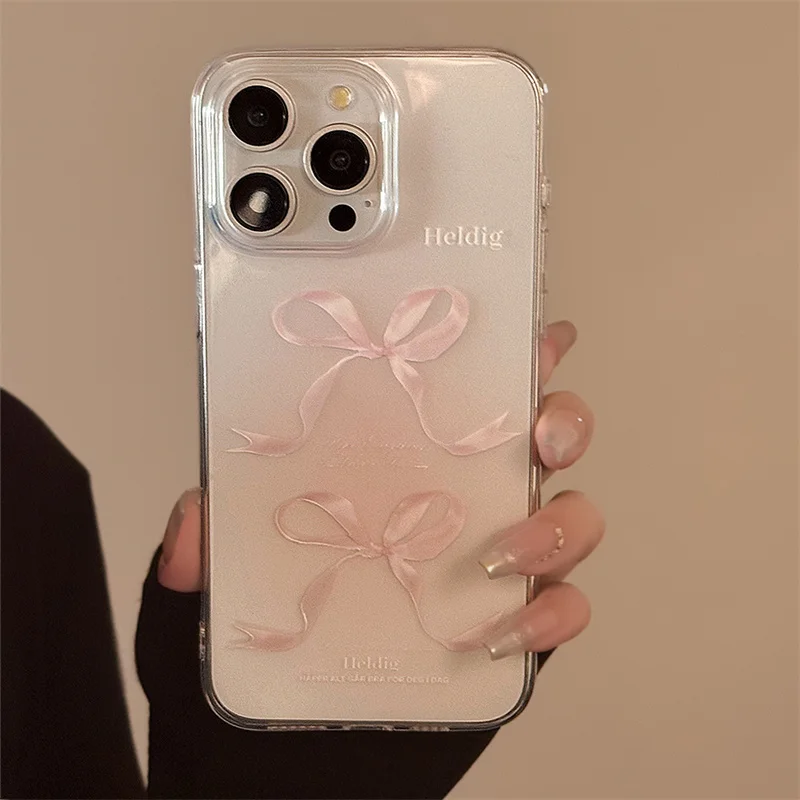 Cute Pink Bowknot Patterned Phone Case For Samsung S24 S22 S23 Ultra S21 S20 FE Case A54 A34 A52 A14 A33 A55 Shockproof Cover