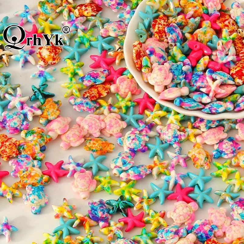 70PCS Multicolor Ocean Series Turtle Bead Charms for DIY Jewelry Making Bracelets, Necklaces, Earrings Annimal Collection