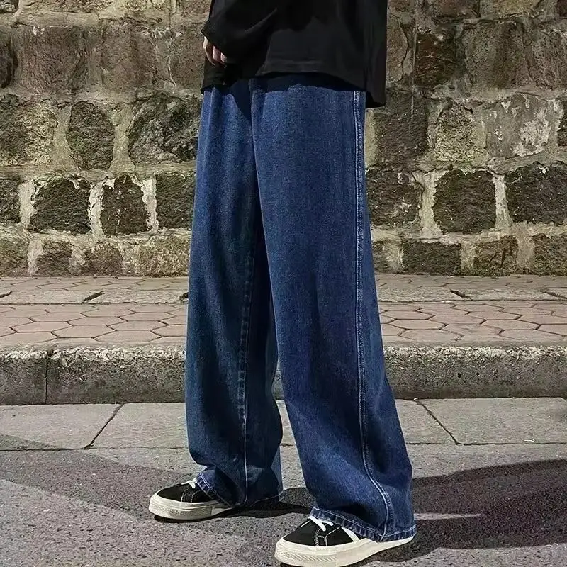 Moda coreana clássico jeans masculino quatro estações solto em linha reta calças de perna larga rua hip-hop baggy estudante unisex calças S-3XL