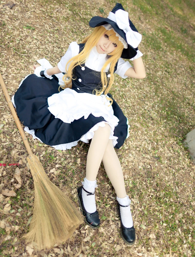 TouHou Project Kirisame Marisa Maid Dress Cosplay Full Set With Hat Costume Uniform