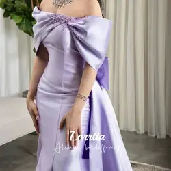 Lorrtta vestido de fiesta morado con cuentas y hombros descubiertos, vestido de noche Formal con lazo de cola de sirena, vestido de novia personalizado