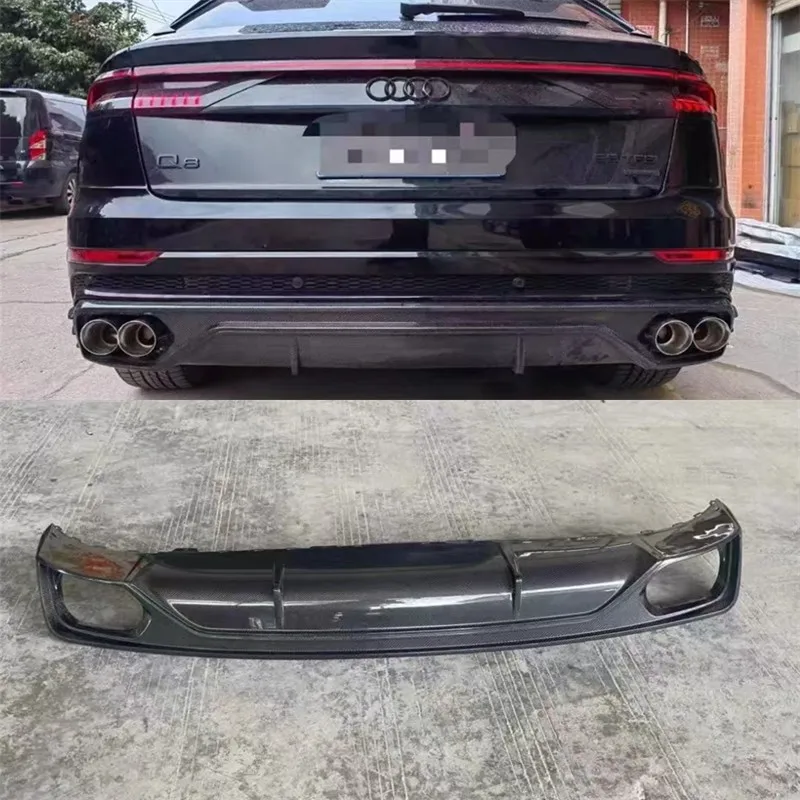 

Для Audi Q8 2019-2023 задний бампер из настоящего углеродного волокна, диффузор, разделители выхлопных газов, спойлер, задние автомобильные аксессуары, комплект кузова