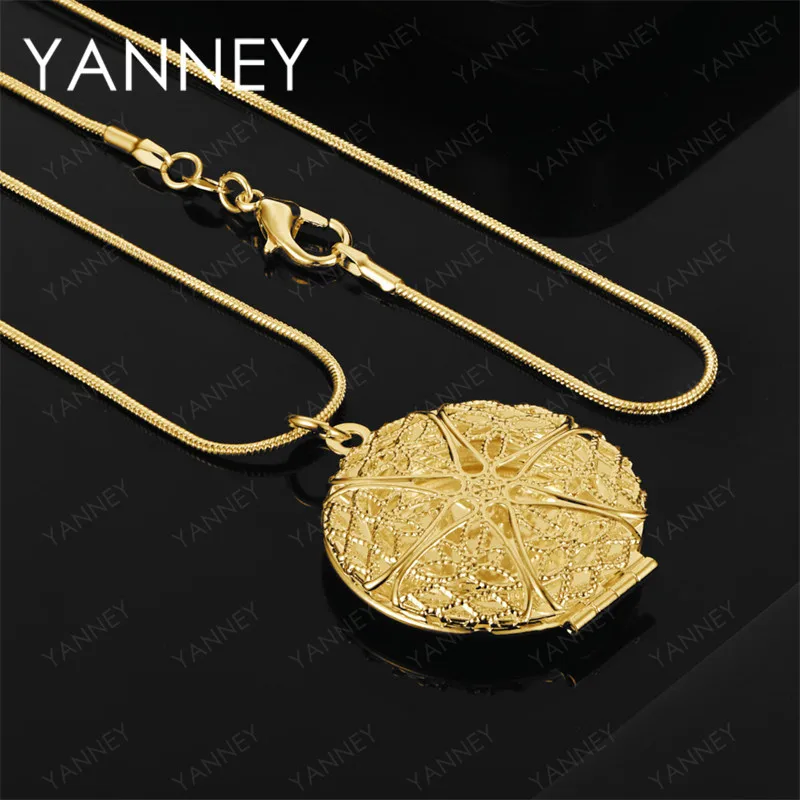 

925 Sterling Silver 18K Gold 16-30 Inch Delicate Round Pattern Pendant Necklace Fashion Women's Party Jewelry Wedding Accessorie