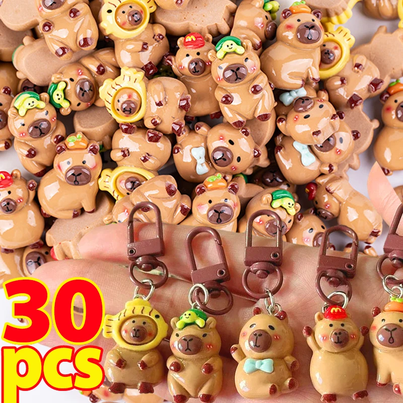 

1/30Pcs Resin Capybara Keychains Funny Cartoon Charms Glossy Flatback Animals Earrings Keyrings DIY Jewelry Making Accessories