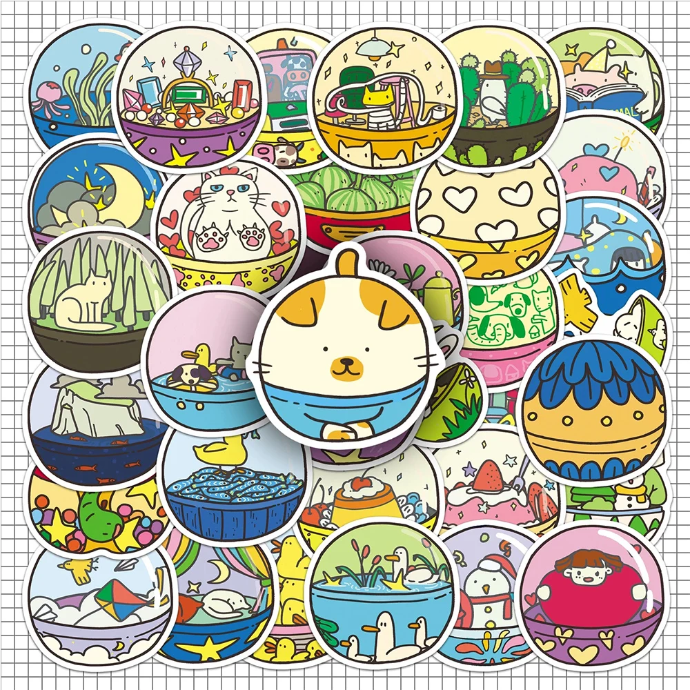 10/30/50pcs Funny Animal Bottle World Stickers Waterproof Graffiti Laptop Stationery Kawaii Aesthetic Decoration Sticker Packs