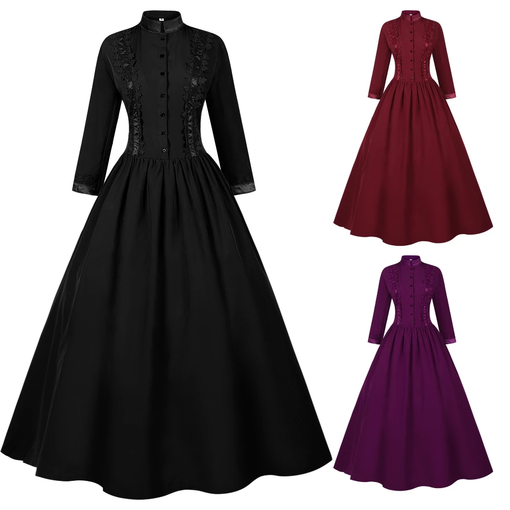 

Medieval Victorian Retro Princess Cosplay Costume For Women Halloween Court Royal Gothic Elegant Vampire Bride Swing Dress