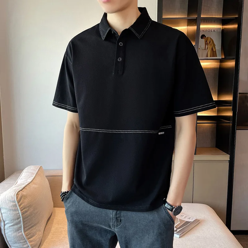 

Men's Casual Loose Fit Short Sleeve Shirt Embroidered Logo Cotton T-Shirt Korean Style Summer Fashionable Body Tee