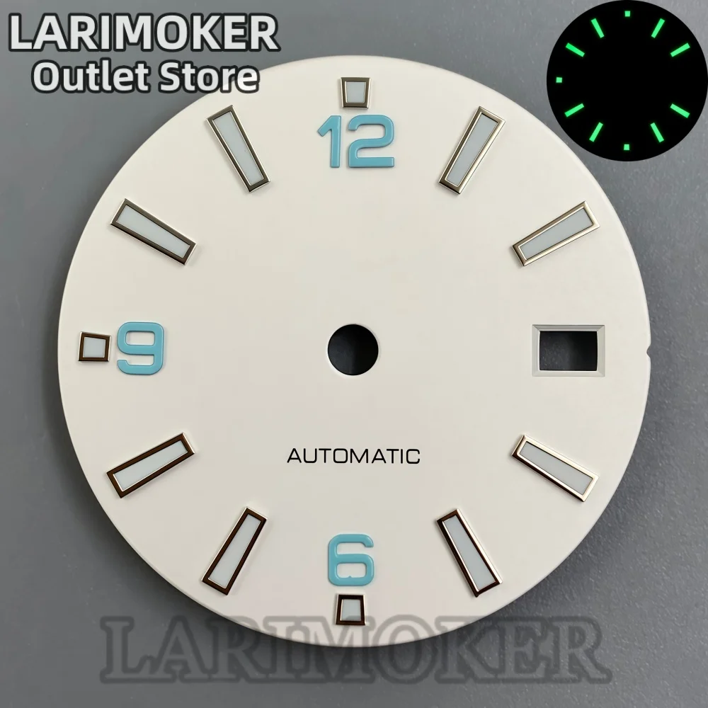 LARIMOKER 29mm Modern Dive Watch Dial Green Lume Date Window at 3 O’clock Compatible with NH34 NH35 NH36 Movements Watch Parts