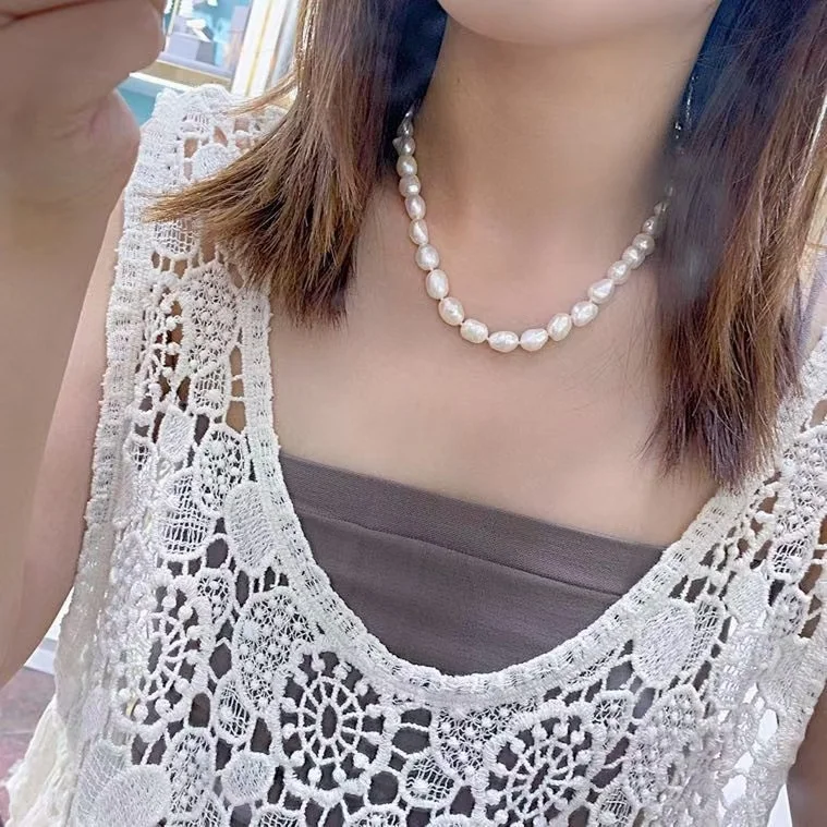 

Certificated Natural Baroque Pearl Necklace Luxury Fashion Freshwater Irregular Pearl Choker Neck Chain Women Winter Accessories