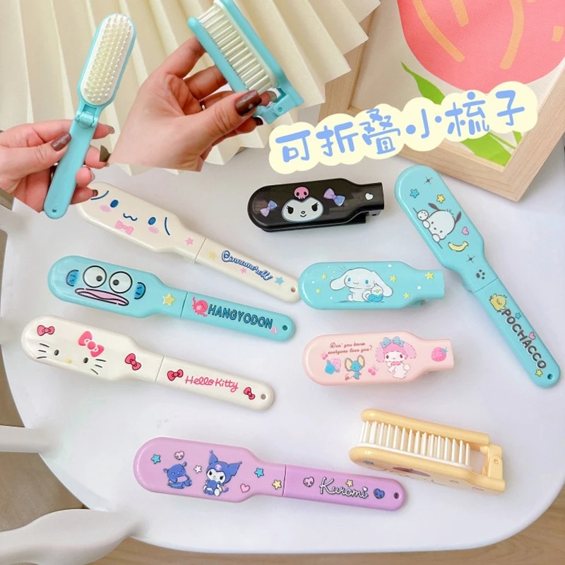 

Sanrio Anime Hello Kitty Foldable Hair Comb Kawaii Kuromi My Melody Scalp Massage Comb Portable Soft Tooth Air Cushioncomb Gift