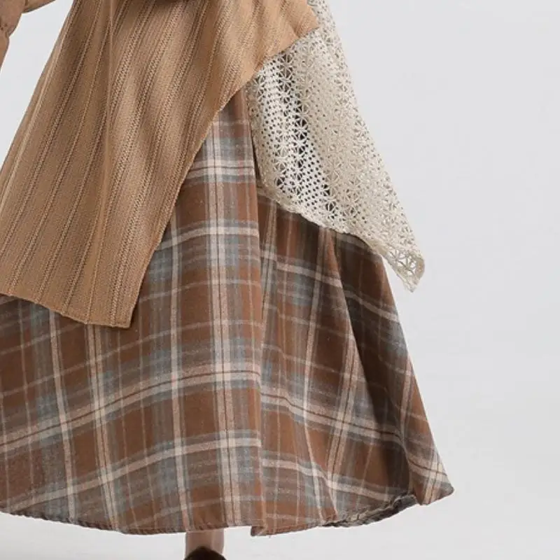 Forest Style Retro Women's Half Skirt New Autumn Winter Spicy Girl Irregular Splicing High Waisted A-Line Long Skirt Versatile
