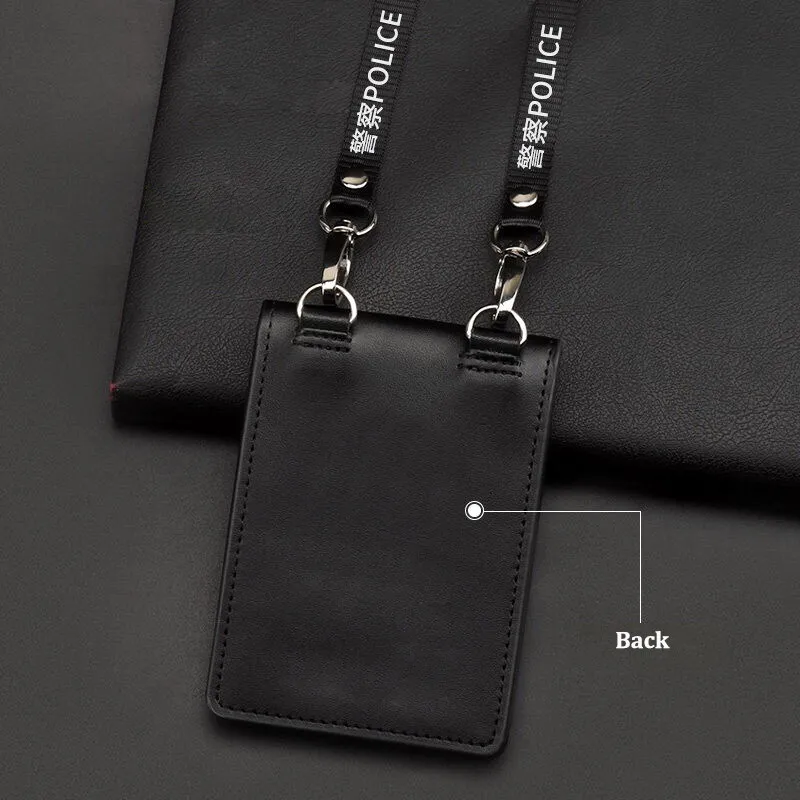 NEW High Quality Top Cowhide US Police ID Badge Holder with Lanyard Formal Business Work Access Card Work Permit Holder