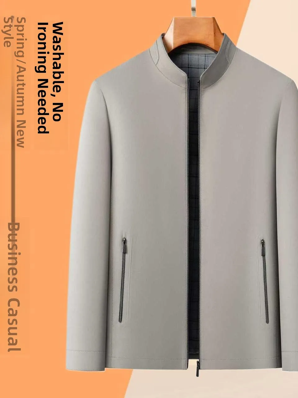 

Silk Blend Casual Thin Jaet Stand Collar Dad Clothes Spring Autumn New Sle Men's Faion Busin Casual andpa Top
