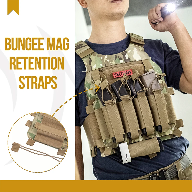 ONETIGRIS SMG Magazine Pouch with Hook Backing Tactical Placard for MP5 MP7 Magazines with Elastic Retention Straps