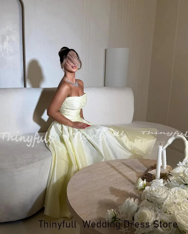 Thinyfull a 라인 태피터 아랍어 댄스 파티 드레스 Strapless 민소매 이브닝 드레스 긴 공식 가운 Robe De Soirée Customized