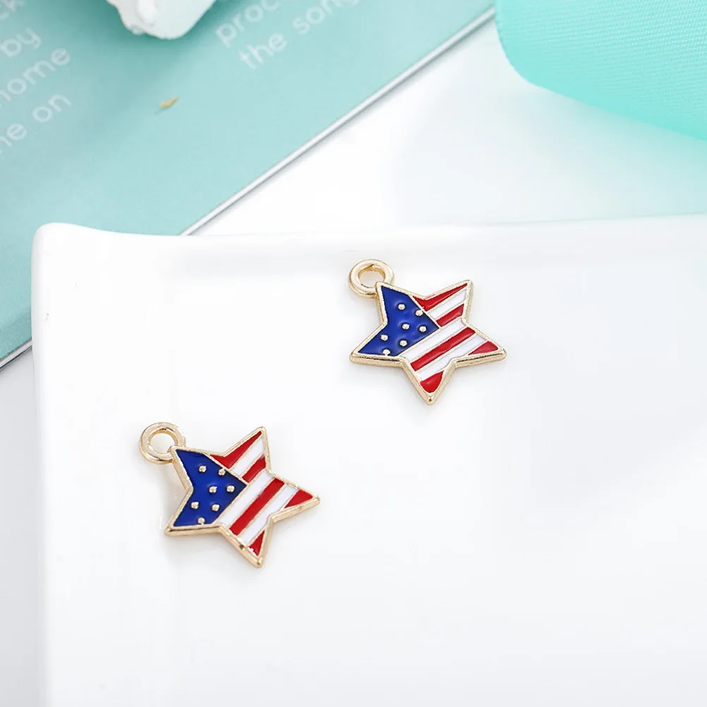 

50pcs Alloy Charms American Flag Pattern Decorative Earring Necklace Pendant DIY Jewelry Craft Supplies Patriotic Accessories