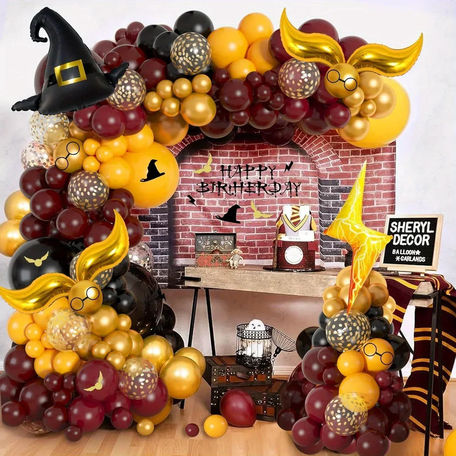 Kit d'arc de couronne de ballons de l'école de magie, 146 pièces, chapeau de magicien de vif de ballon, fournitures d'anniversaire sur le thème magique d'halloween décorées