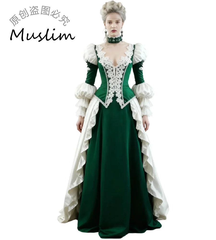 

Историческое зеленое средневековое вечернее платье цвета слоновой кости 2026, карнавальный костюм с длинными рукавами, платье для выпускного вечера, вечернее платье эпохи Возрождения, кельтский возраст викингов