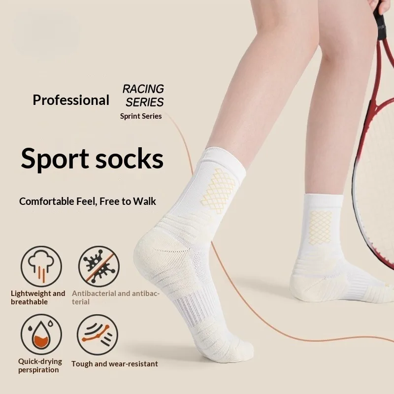 

Women's Professional Mid-Calf Sports Socks Breathable Anti-Slip Thick Cushion Sweat Absorbing for Badminton Running