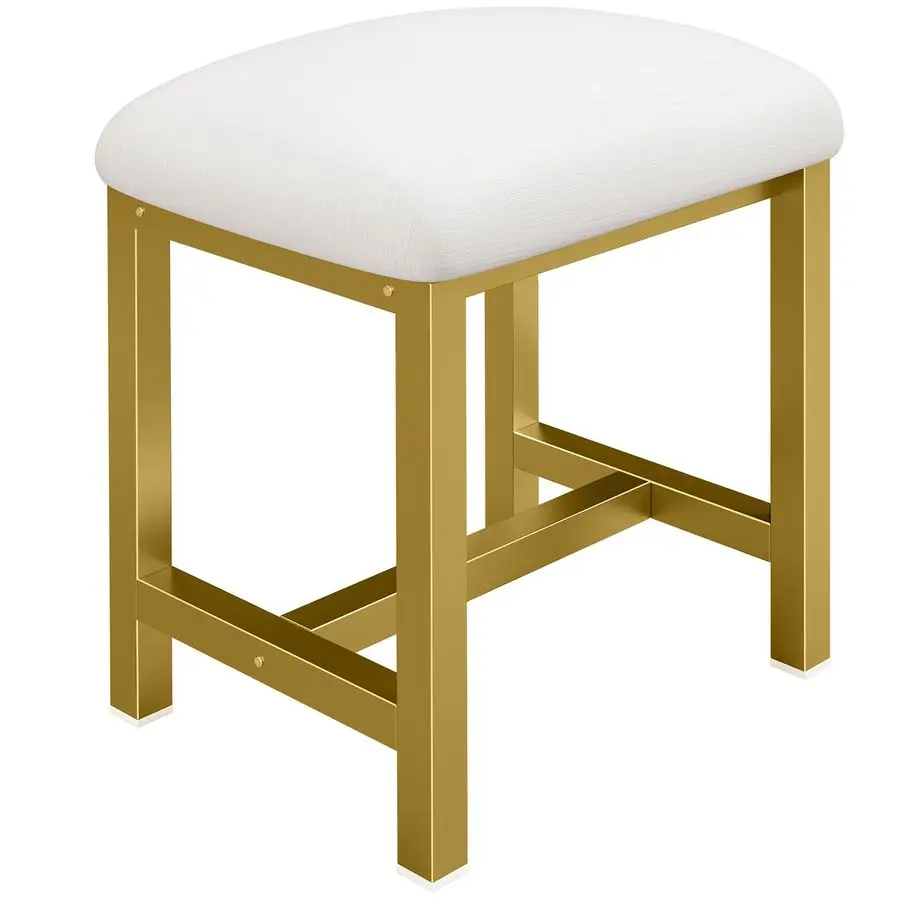 

Vanity Stool, Cute Vanity Stools with Cushion, White Gold Makeup Vanity Chair for Small Spaces, Living Room, Bedroom, Bathroom,