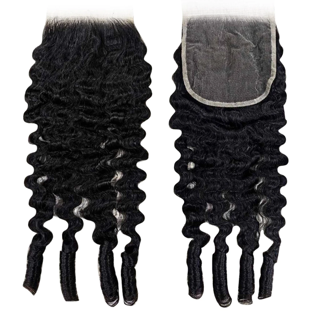 Megeen 5x5 бирманская кудрявая Прозрачная Кружевная застежка с спиральными концами человеческие волосы свободная часть закрытия 12-20 дюймов наращивание волос 15A