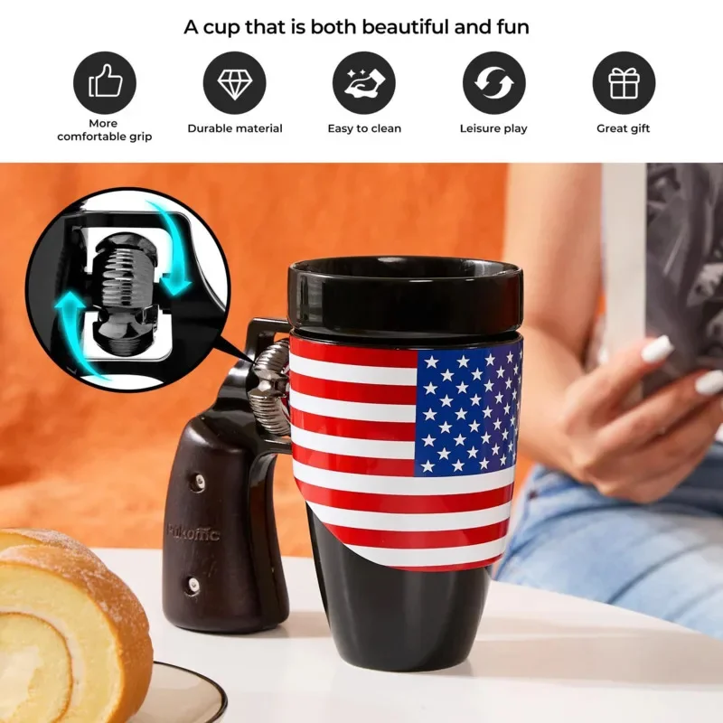 Creative Revolver Coffee Cup Decompression Coffee Mug With Rotatable Wooden Handle Leak-proof Scald-proof Beverage Mug For Gift