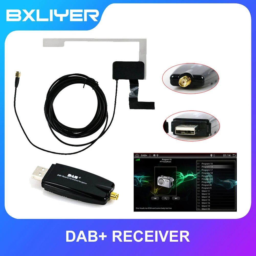 BXLIYER DAB + Antenna With USB Adapter Receiver Android Car Stereo Player Car GPS Receiver DAB+ Signal Receiver For Universal