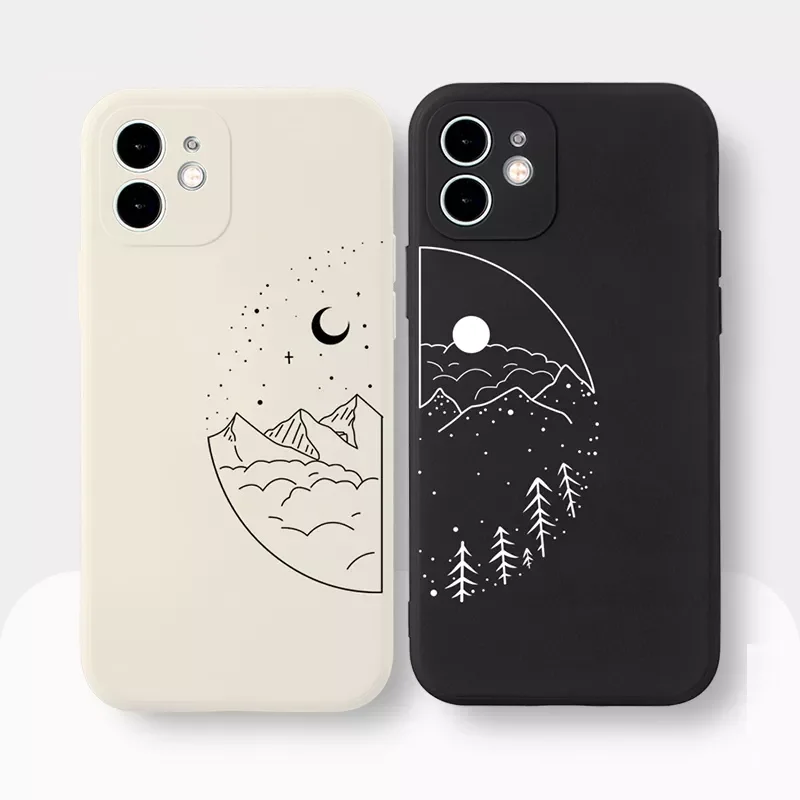 

Couple Cartoon Aesth sun moon Silicone Shockproof Phone Case for Apple iPhone 13 12 11 14 Pro Max X XR 8 7 Plus SE Soft Cover