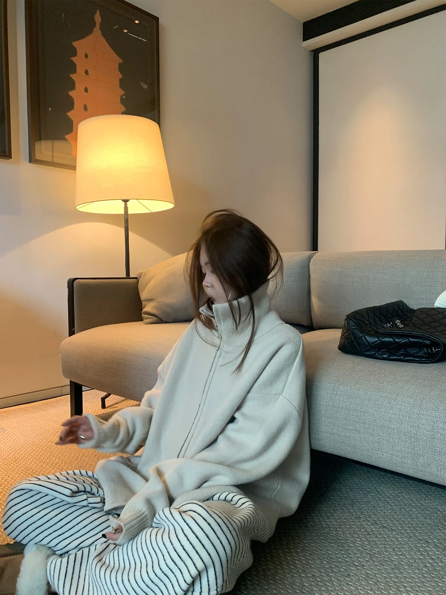 

YOLO OP High Collar Knitted Sweater Casual Lazy Sle Thiened Early Spring Open Cardigan Coat for Women Winter Faion